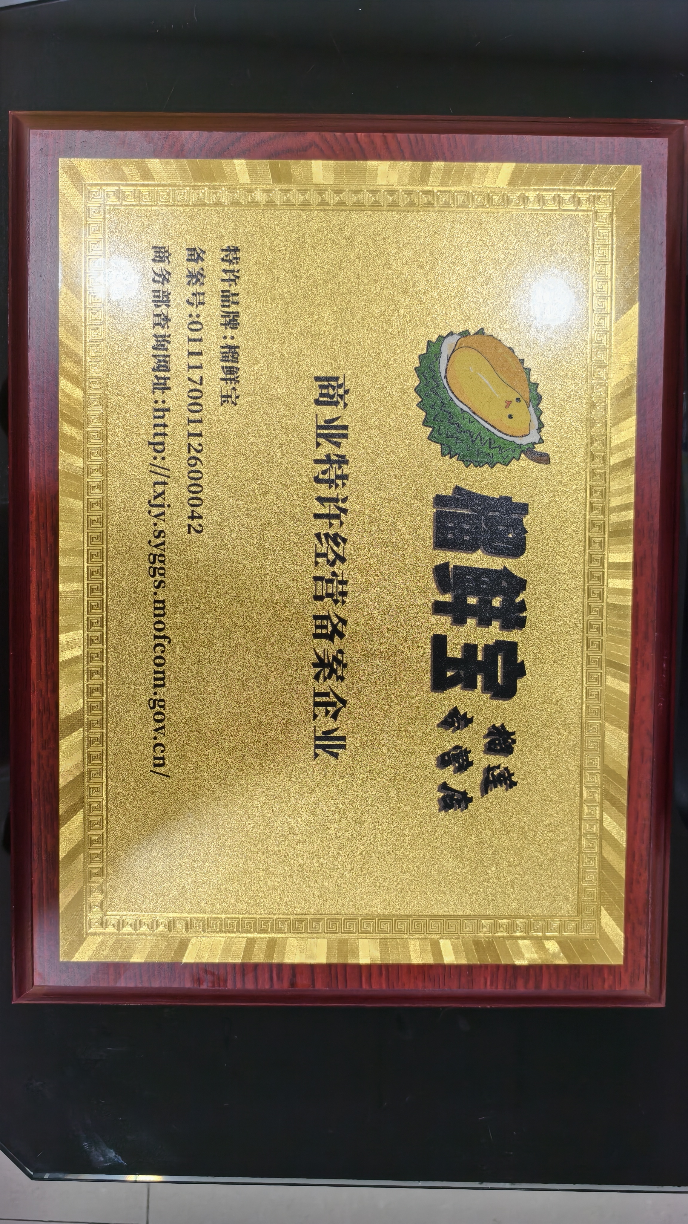榴鲜宝商务部特许经营备案资质证书